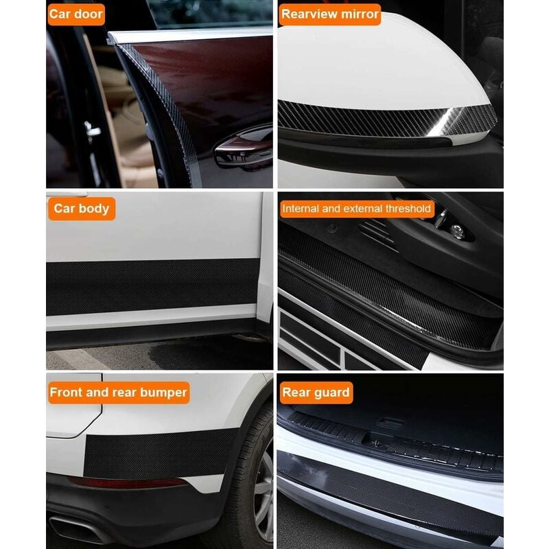 Lot de 4 protections de seuil de portière de voiture, protection de bord de  porte de voiture, en cuir fibre de carbone pour seuil de portière  avant/arrière, autocollant décoratif (noir) : 