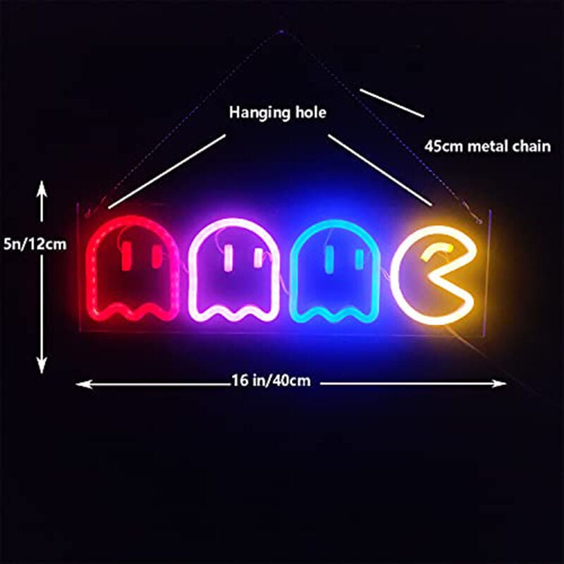 Jeu néon logo fantôme néon LED archéologie décorative Vintage pour la décoration de la salle de jeu avec panneau mural USB / switch LED néon logo chambre chambre pour enfants Bar Halloween Party Chris
