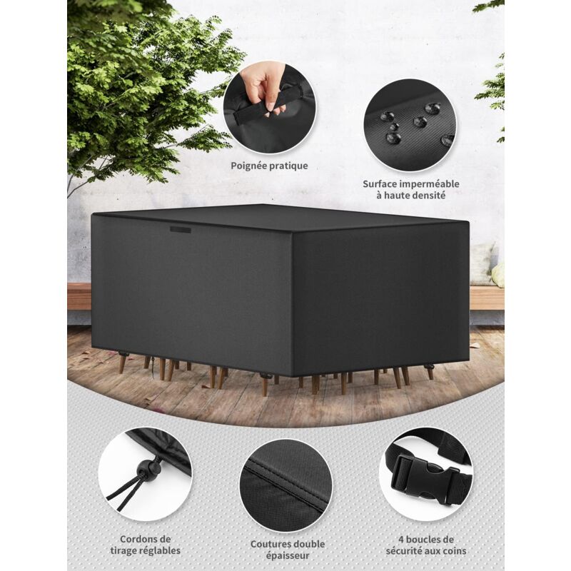 Housse De Protection Pour Salon De Jardin 180x100x75cm - Noire 420D Oxford - Imperméable Et Anti-UV