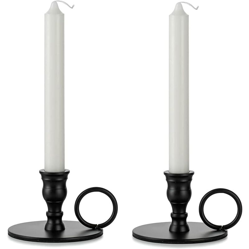 Lot De 2 Photophores En Verre Noir Avec Socle Métal - Grand Et Petit - Pour Salon, Jardin, Décoration De Table - Sans Bougie