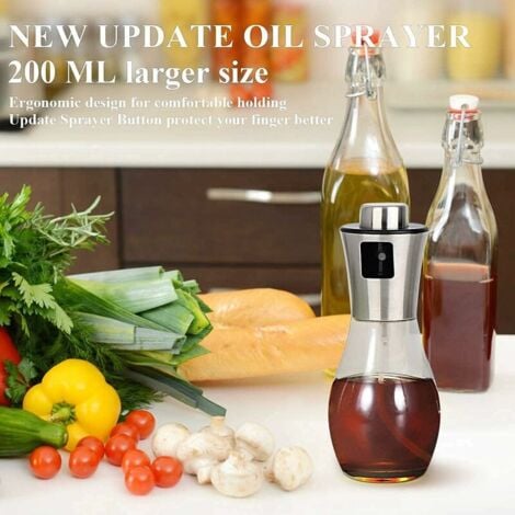 Vaporisateur d'huile, pulvérisateur d'huile d'olive 200 ml avec  distributeur en acier inoxydable étanche, bouteille d'huile en verre pour  barbecue/cuisine/salade