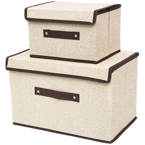 Lot de 3 boîtes de rangement pliables avec couvercle,Panier de rangement  avec couvercle,Cubes en tissu avec poignées,Boîte de rangement pliable pour