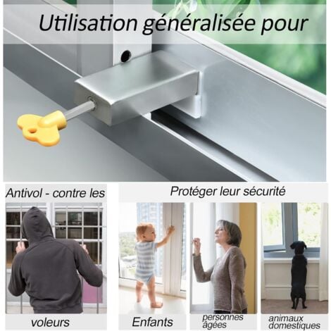 Lot de 2 Verrous de Coulissante pour Serrures de Fenêtre Coulissantes Réglables, Serrure de Fenêtre Coulissante