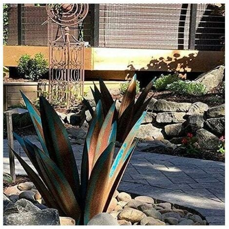 Décoration de jardin en métal en forme de plante Agave jardin - Sculpture rustique en métal - Statue de jardin rustique - 65 cm 9 feuilles