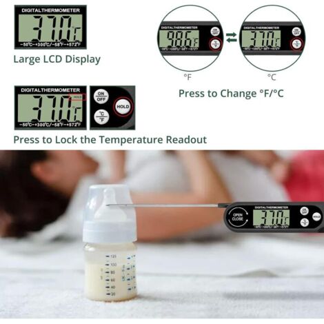 Thermomètre De Cuisine Numérique à 2 Sondes - Plage -50°C à +300°C - Pour Viande, Confitures, Vin - Écran LCD, Acier Inox