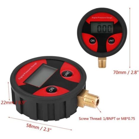 Yuehuabao - Manomètre Numérique Pression Pneus 0-60 PSI - Avec 4 Bouchons Valve - Pour Voiture, Vélo