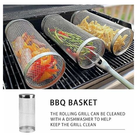Bbq Grill Basket Lot De 2 Paniers Barbecue Inox - 20cm + 30cm - Pour Camping Et Terrasse Cylindre Barbecue