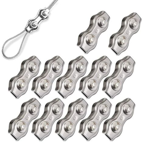 Pinces Câble Métallique Acier Inox 3mm - Lot De 10 - Fixation Corde à Linge, Câbles Acier