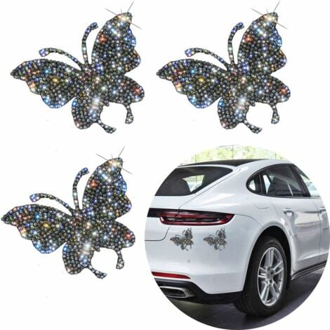 Autocollants de voiture en cristal 3 pièces, Autocollant de voiture strass  cristal papillon Bling, Bling Butterfly