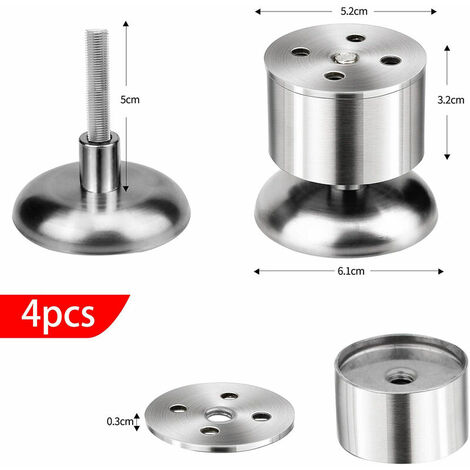 Pieds de meubles Lot de 4 pieds de meubles réglables en acier inoxydable  (50 x 60 mm )