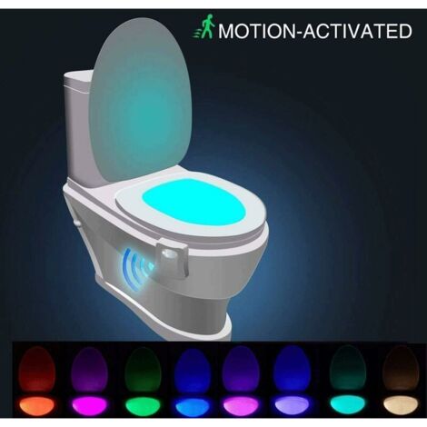 Lampe de Toilette, Veilleuse LED pour WC Salle de Bain Capteur Détecteur PIR 8 Changement de Couleurs Éclairage (seulement s'active dans l'obscurité)