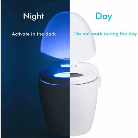 Lampe de Toilette, Veilleuse LED pour WC Salle de Bain Capteur Détecteur PIR 8 Changement de Couleurs Éclairage (seulement s'active dans l'obscurité)