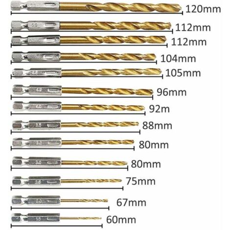 Lot de 10 forets à tige hexagonale, filetage métrique, revêtement de