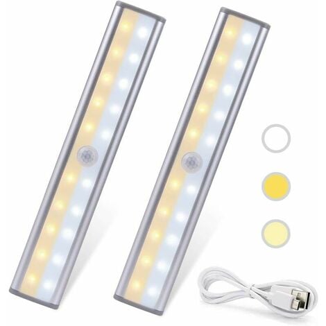 JTWEB 3Pcs Lampe LED Detecteur de Mouvement Interieur Lumière Armoire 10  LEDs Spot sans Fil, Lampe de Placard Éclairage LED à Piles, Veilleuse  Enfant Escaliers Couloir (Version Améliorée - Chaud) : 