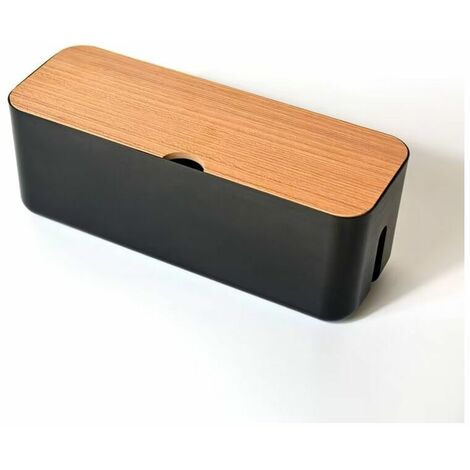 Ahlsen 1 Boîte Cache Câble Noir, Grand Boîte De Rangement Câbles Electriques Avec Bois Couvercle, Boite Cache Multiprise Pour Protection De Câble Et Prise Multiprise Electrique