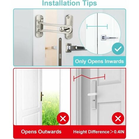 Verrouillage de porte pour la sécurité de la maison - Barre oscillante de protection de porte pour l'avant et l'intérieur de la porte, sécurité enfant, arrêt de porte pour enfants, maison, hôtel, appa