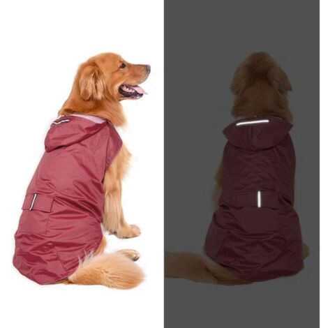 Imperméable pour chien Manteau imperméable pour chien Grande doublure ultralégère et respirante Veste pour chien Rayures réfléchissantes Veste de pluie Chiens avec capuche 4XL (Rouge)