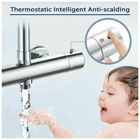 Colonne thermostatique, robinet de douche en laiton haut G3/4  (26,4 mm) + bas G1/2  (21 mm) + entraxe (150 mm),