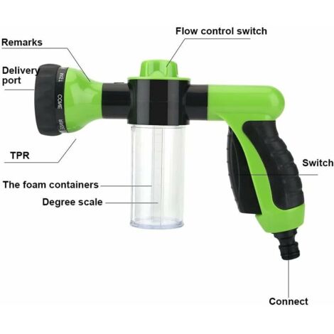 Pistolet à Mousse 16 En 1 - Nettoyage Voiture/Jardin, 1000ml, 2.5-6 Bars, Métal