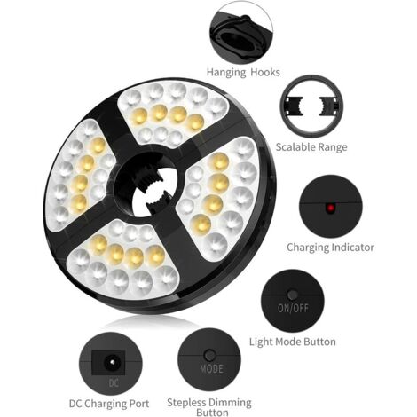 Lumière Parasol Rechargeable LED - 8 Couleurs + Bluetooth | Pour Jardin, Camping