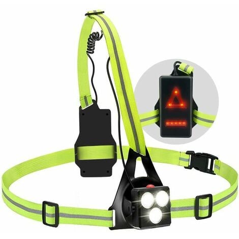 Lampe de poitrine LED avec sangles réfléchissantes, rétroéclairage pour  coureurs, jogging, marche, randonnée, camping, pêche