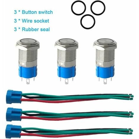 12V Interrupteur On-Off à bouton-poussoir étanche avec 4 « Leads