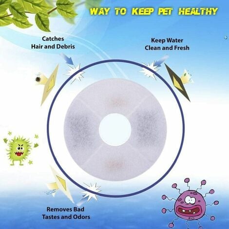 Lot de 6 filtres automatiques pour fontaine à chat, avec résine et charbon actif, filtre à eau de rechange pour chats & chiens (rond)