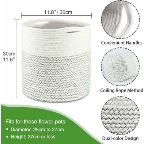 Cache-pot En Corde De Coton Tissé – 3 Tailles (15, 20, 25 Cm), Panier Déco Pour Plantes, Jouets, Rangement - 9
