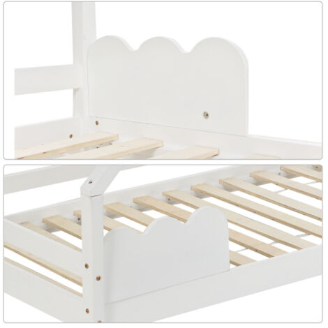 Lit Enfant 160x80 Bois Massif Blanc – Barrière Sécurité + Tiroir + Sommier à Lattes – Style Skandi