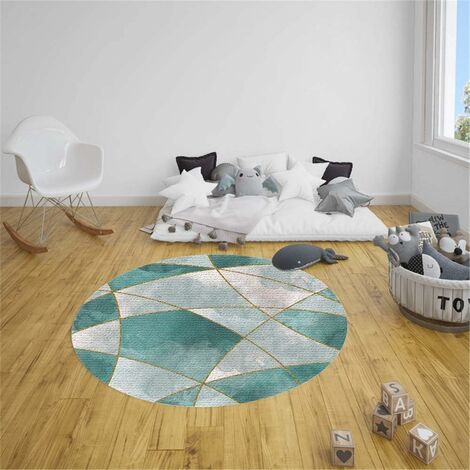Tapis Rond Lavable en Machine, Style géométrique Simple Interieur Anti Slip Chambre à Coucher Salon Tapis d'Entrée Absorbant Antidérapant (Vert dégradé,120cm)