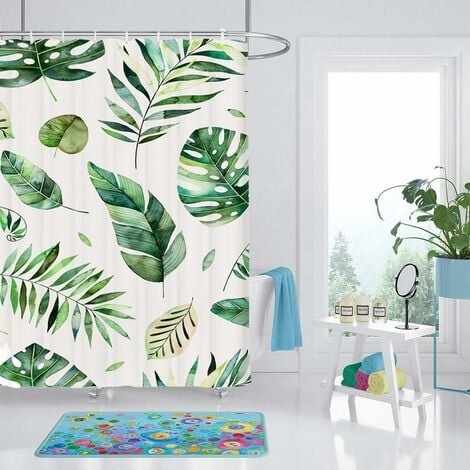 Rideau de Douche 120x180 cm Rideaux Imperméable Résistant à la Moisissure en Tissu de Polyester Effet 3D Baignoire Rideaux avec Crochets Rideaux de Douche pour Salle de Bain Maison
