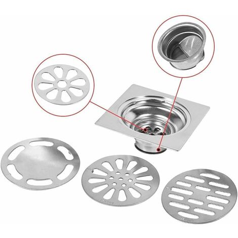 Grille De Douche Carrée Anti-Odeur 100mm - Acier Inoxydable Poli - Marque Her Kindness (Modèle D)