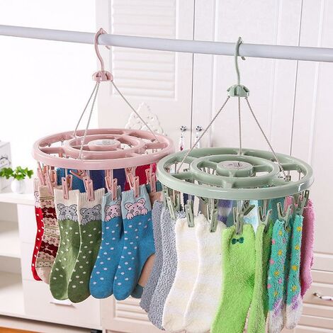 Étendoir à Chaussettes Avec 10 Pinces - Cintre Suspendu Gain De Place, Coupe-Vent - Pour Sous-Vêtements, Serviettes