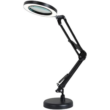 Lampe Loupe LED 5X, Lampe loupe de Bureau Bras Rotatif réglable, , Lentille en Verre de, pour l'entretien, l'artisanat, la Lecture, la Couture, Noir