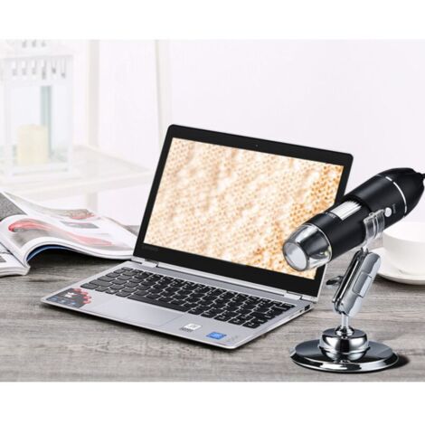 SHINING HOUSE Microscope numérique USB, endoscope grossissant portable 0X-1000X, microscope numérique à 8 LED avec support en métal, adapté à Windows 7/8/10 Mac