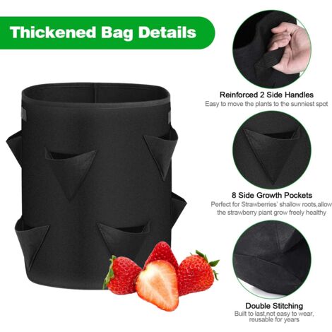 2 Pots à Fraisiers Hauteur 7 Gallons - Sacs De Plantation Respirants Avec 6 Poches - Pour Balcon, Jardin Ou Intérieur - Idée Cadeau Jardinage
