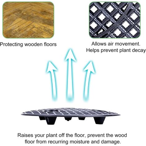 Lot De 6 Supports De Drainage Pour Pots De Fleurs - 30 Cm De Diamètre, En Plastique Noir