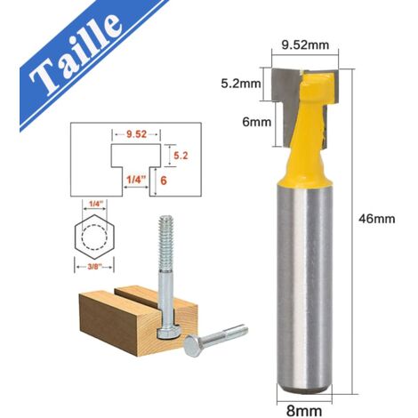 SHINING HOUSE2 PCS 8mm Tige T-Slot Fraise Ensemble Coupe du Bois T-Slot Fraise À Bois Fraise T-Slot Fraise Outils de Travail du Bois Fraise à Bois, Jaune