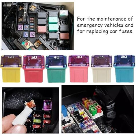 SHINING HOUSE Mini Fusible Voiture 12 Pièces 20A 25A 30A 40A 50A 60A Fusibles Automobile Forme Carrée Low Profile Fusible Assortiment Fusible de Voiture Pour Camionnettes Voitures Et SUV