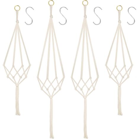 Suspension Plante Macramé KLLJ - Corde Coton 90cm, Anneau Acier, Pour Pots Fleurs Décoration Intérieur/Extérieur