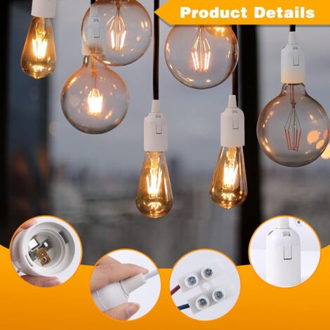 SHINING HOUSE 20 Pièces Douille de Lampe E27 Support Ampoule avec Testeur de Phase, Base de Lumière Douille de Suspension Douille de Chantier Rénovation Douille de Rechange Douille de Bâtiment avec Câ