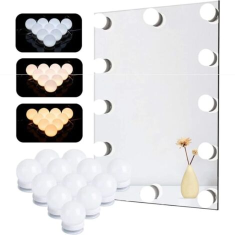 10 Ampoules LED Pour Miroir Hollywood - 3W Blanc Chaud - Luminosité Réglable (Neuf)