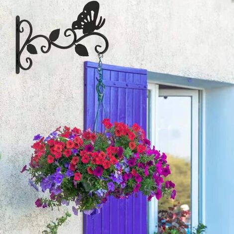 Crochet Mural Extérieur Résistant Crochet Fer Forgé Zuasdvnk Support Mural Pour Mangeoire Oiseaux - 29x20.5cm - Pour Lanterne Ou Panier Fleurs Support Jardin Robuste Support Mural Panier Fleurs Métal