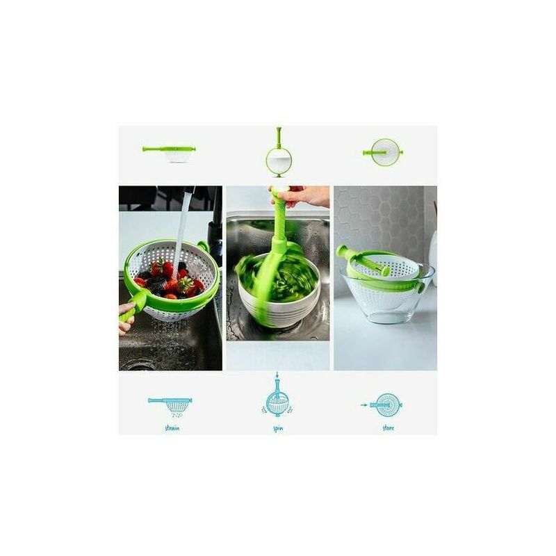 Essoreuse à salade facile à utiliser - Passoire rotative en nylon anti- rayures - Essoreuse à laitue - Passoire avec poignée pliable - Blanc et vert