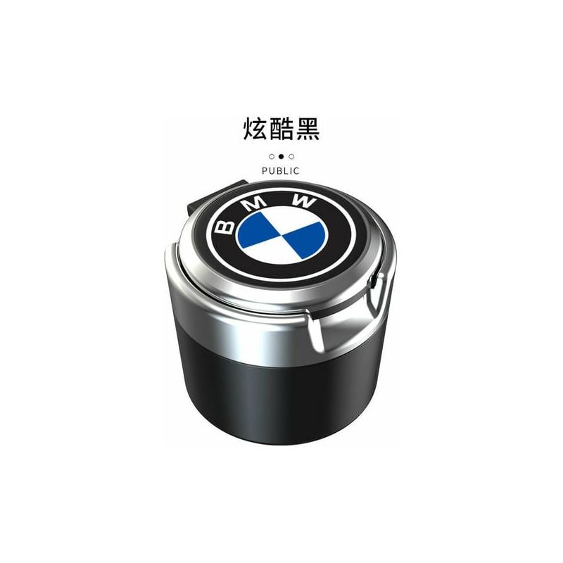 Cendrier,Cendrier de voiture, lumière LED de luxe, sans fumée avec emblème  M, pour BMW, E46, E36, E34, F10, E90, F30 - Type Argent