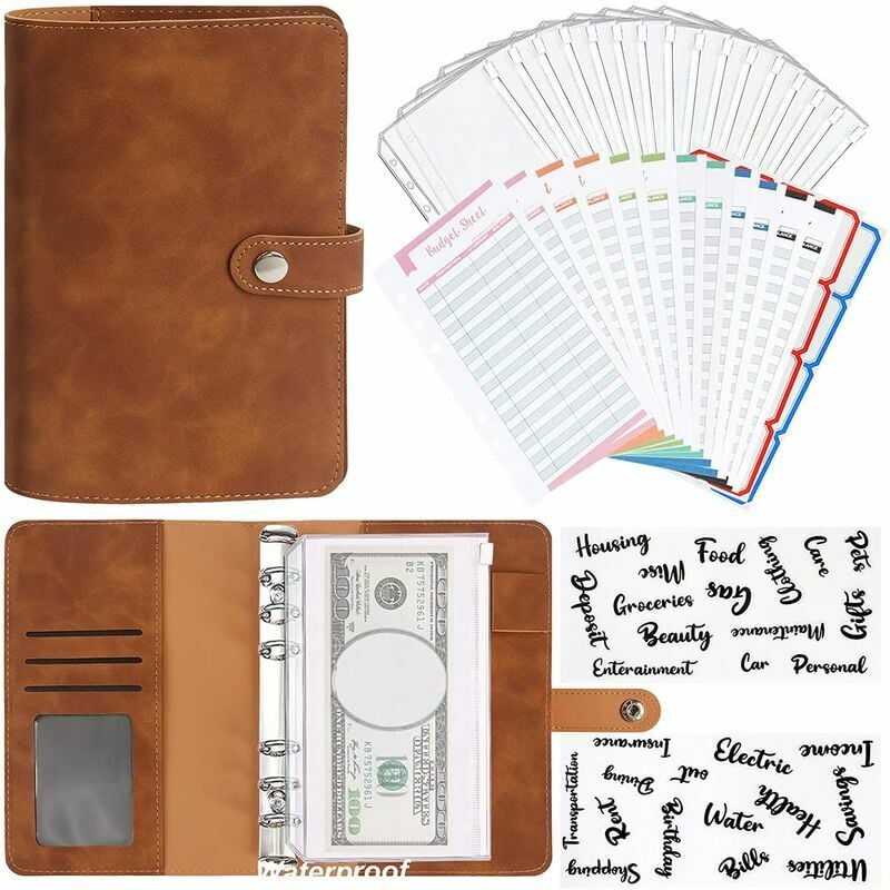 A6 Budget Binder, Pu Leather, Avec 10 enveloppes budget / 2 étiquettes de  caisse, Stockage de cartes - Noir
