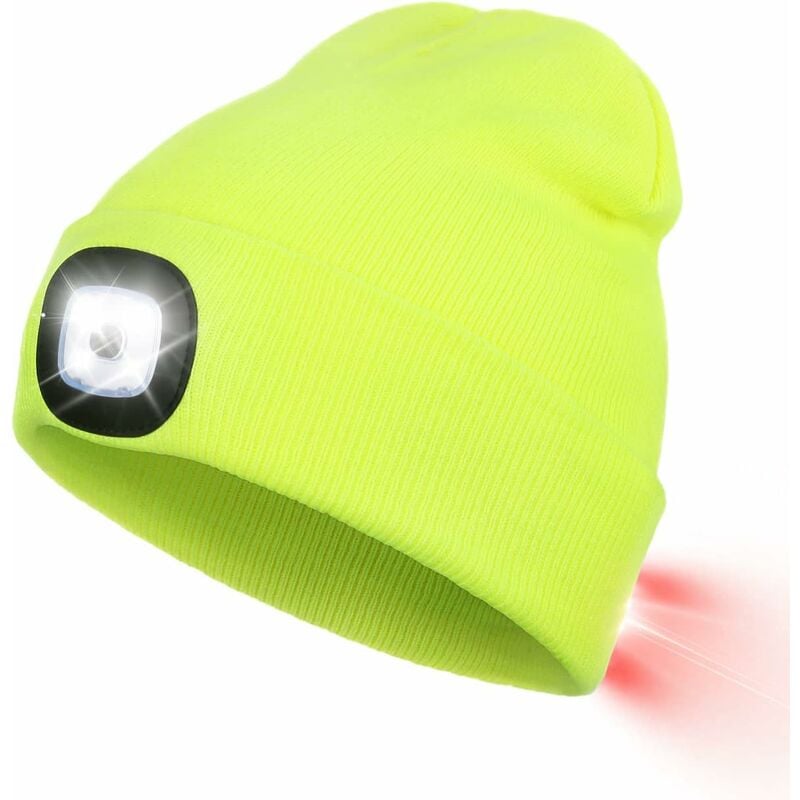 Bonnet avec lumière, Bonnet éclairé et LED rechargeable, USB, Bonnet Unisex  et Tricot pour la Marche
