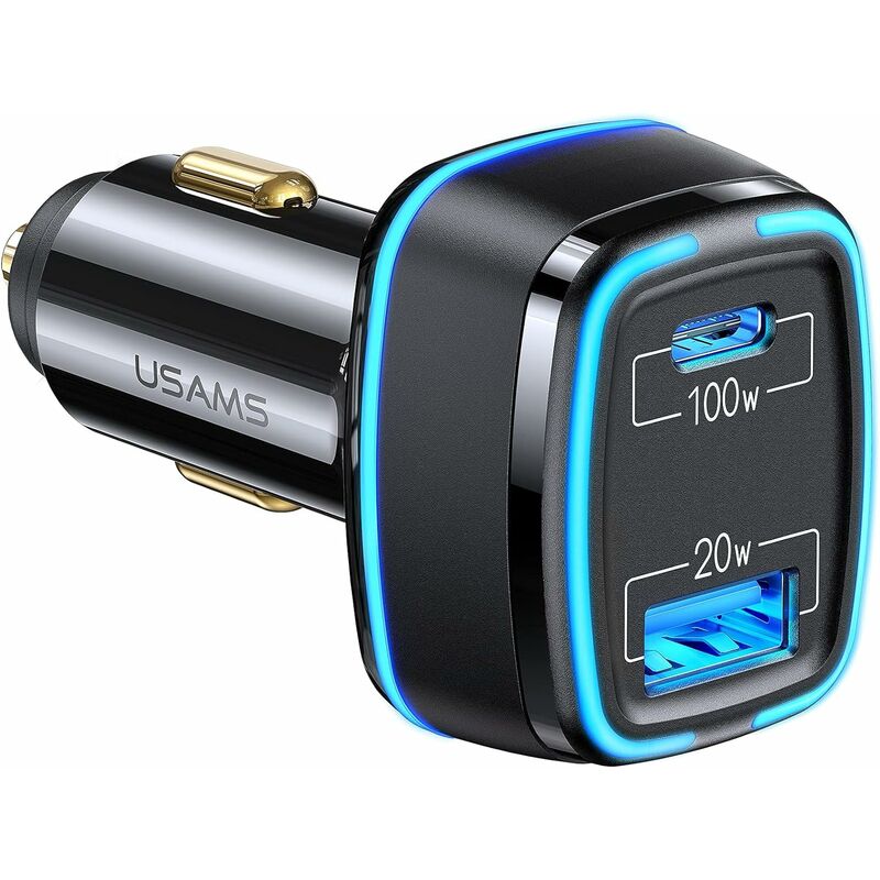 120W Chargeur Voiture USB C,Double Ports Chargeur Allume Cigare Rapide PPS  PD 100W Type C Super Fast Charge + QC 20W pour iPhone 12 Pro Max,Samsung  S21,iPad,MacBook,Huawei,Tablette,Ordinateur Portable