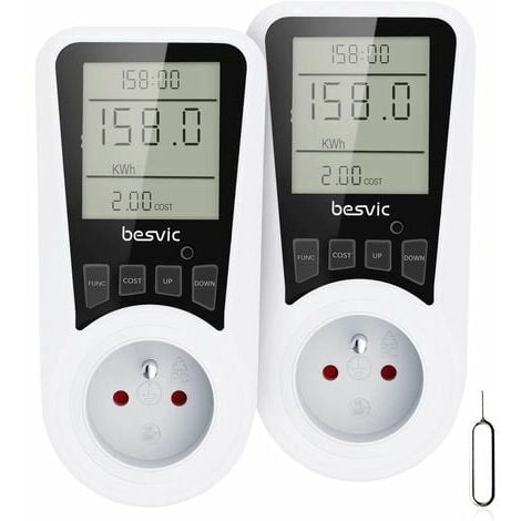Wattmètre Prise Compteur d'Énergie, Consommation d'Énergie avec 7 Modes  Surveillance,Écran LCD Rétroéclairé,Surcharges de Protection