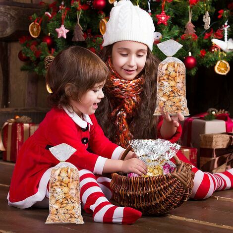 50pcs Sachets en Plastique Noël pour Bonbons & Biscuits, Sacs de Cadeau  Noel avec Cravates Torsadées pour Fournitures de Fête Noël (Blanc) :  : Cuisine et Maison